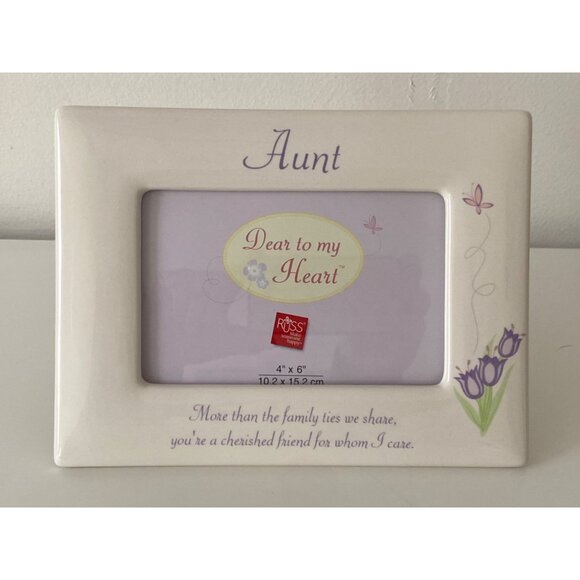 Russ Berrie Aunt Picture Frame 4" X 6" Ceramic Floral Design Beige Purple - Picture 14 of 16